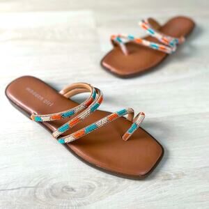 Madden Girl NEW Beaded Strappy Sandals Teal Coral Size 8